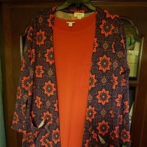 LuLaRoe Orange Carly XL & Floral Sarah Cardigan XL